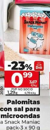Oferta de Dia Snack Maniac - Palomitas Con Sal Para Microondas por 0,99€ en Dia