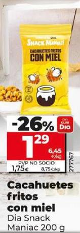 Oferta de Dia Snack Maniac - Cacahuetes Fritos Con Miel por 1,29€ en Dia