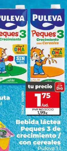 Oferta de Puleva - Bebida Lactea Peques 3 De Crecimiento / Con Cereales por 1,75€ en Dia