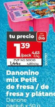 Oferta de Danone - Danonino Mix Petit De Fresa / De Fresa Y Platano por 1,39€ en Dia