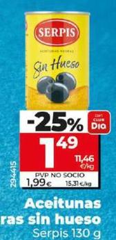 Oferta de Serpis - Aceitunas Negras Sin Hueso por 1,49€ en Dia