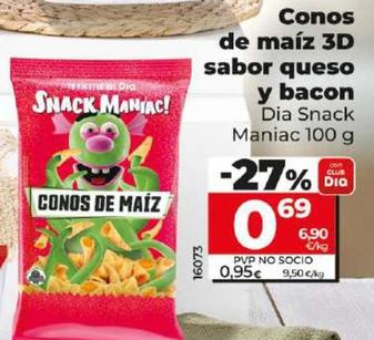 Oferta de Dia Snack Maniac - Conos De Maiz 3d Sabor Queso Y Bacon por 0,69€ en Dia