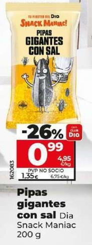 Oferta de Dia Snack Maniac - Pipas Gigantes Con Sal por 0,99€ en Dia
