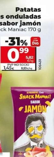 Oferta de Dia Snack Maniac - Patatas Fritas Onduladas Sabor Jamon por 0,99€ en Dia