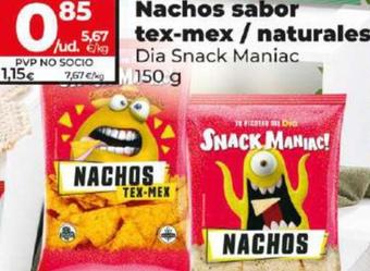 Oferta de Dia Snack Maniac - Nachos Sabor Tex-mex / Naturales por 0,85€ en Dia