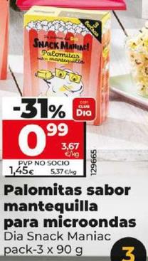 Oferta de Dia Snack Maniac - Palomitas Sabor Mantequilla Para Microondas por 0,99€ en Dia