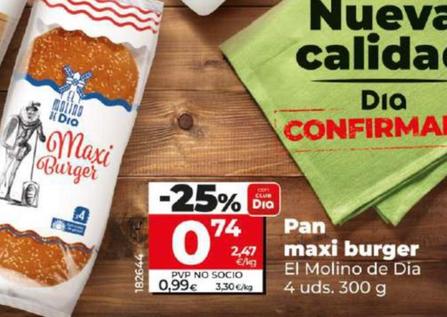 Oferta de El Molino De Dia - Pan Maxi Hamburger por 0,74€ en Dia