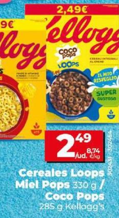 Oferta de Kellogg's - Cereales Loops Miel Pops / Coco Pops por 2,49€ en Dia