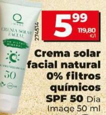 Oferta de Dia Imaqe - Crema Solar Facial Natural 0% Filtros Quimicos SPF 50 por 5,99€ en Dia