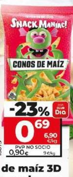 Oferta de Dia Snack Maniac - Conos De Maiz 3d Sabor Queso Y Bacon por 0,69€ en Dia