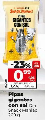 Oferta de Dia Snack Maniac - Pipas Gigantes Con Sal por 0,99€ en Dia
