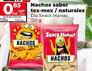 Oferta de Dia Snack Maniac - Nachos Sabor Tex - Mex / Naturales por 0,85€ en Dia