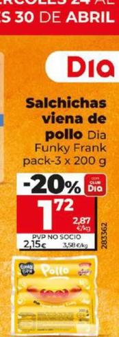 Oferta de Dia Funky Frank - Salchichas Viena De Pollo por 1,72€ en Dia