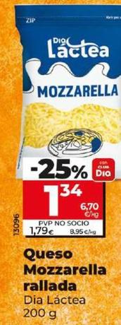 Oferta de Dia Lactea - Queso Mozzarella Rallada por 1,34€ en Dia