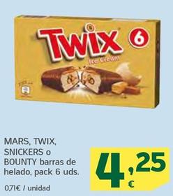 Oferta de Twix - SNICKERS O BOUNTY Barras De Helado, por 4,25€ en HiperDino