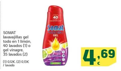Oferta de Somat - Lavavajillas Gel Todo En 1 Limón por 4,69€ en HiperDino