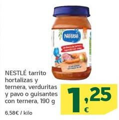 Oferta de Nestlé - Tarrito Hortalizas Y Ternera, Verduritas Y Pavo O Guisantes Con Ternera por 1,25€ en HiperDino