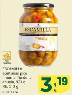 Oferta de Escamilla - Aceitunas Pico Limon Alino De La Abuela por 3,19€ en HiperDino