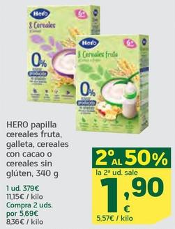 Oferta de Hero - Papilla Cereales Fruta, Galleta, Cereales Con Cacao O Cereales Sin Glúten por 3,79€ en HiperDino