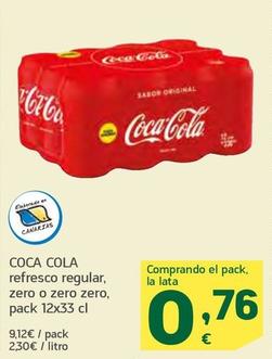 Oferta de Coca-cola - Refresco Regular, Zero O Zero Zero por 0,76€ en HiperDino