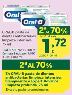 Oferta de Oral B - Pasta De Dientes Antibacterias Limpieza Intensiva por 5,72€ en HiperDino