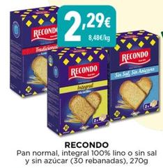 Oferta de Recondo - Pan Normal, Integral 100% Lino O Sin Sal Y Sin Azúcar por 2,29€ en Hiber