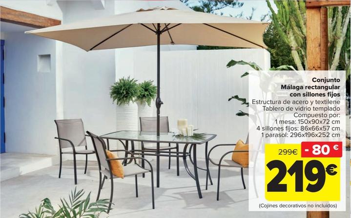 Oferta de Conjunto Málaga rectangular con sillones fijos por 219€ en Carrefour
