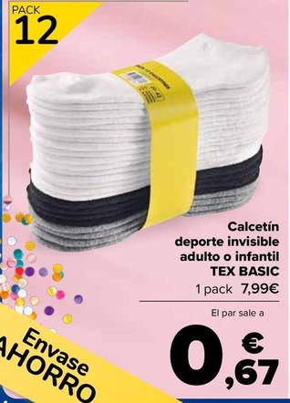 Oferta de TEX BASIC - Calcetín  deporte invisible  adulto o infantil   por 7,99€ en Carrefour