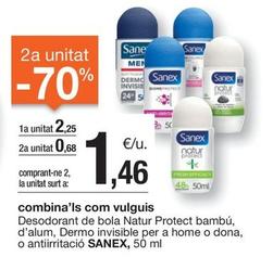 Oferta de Sanex - Desodorant De Bola Natur Protect Bambú, D'alum, Dermo Invisible Per A Home O Dona, O Antiirritació por 2,25€ en BonpreuEsclat