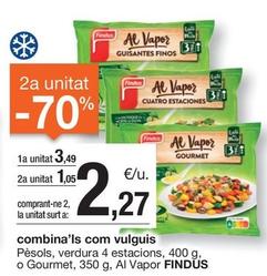 Oferta de Findus - Pèsols, Verdura 4 Estacions, 400 G, O Gourmet, 350 G, Al Vapor por 3,49€ en BonpreuEsclat