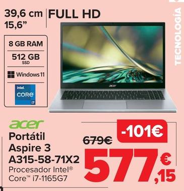 Oferta de Acer - Portátil Aspire 3 A315-58-71X2 por 577,15€ en Carrefour