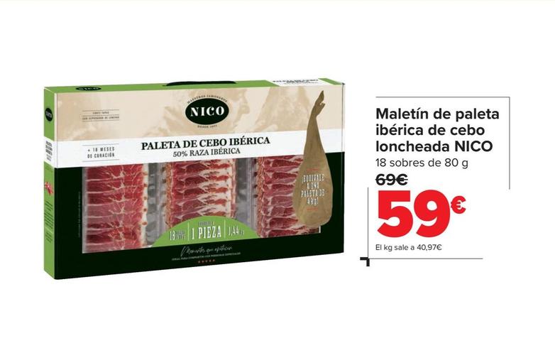 Oferta de Nico - Maletín de paleta ibérica de cebo loncheada por 59€ en Carrefour