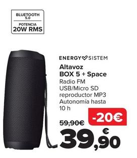 Oferta de Energy Sistem - Altavoz Box 5 + Space por 39,9€ en Carrefour