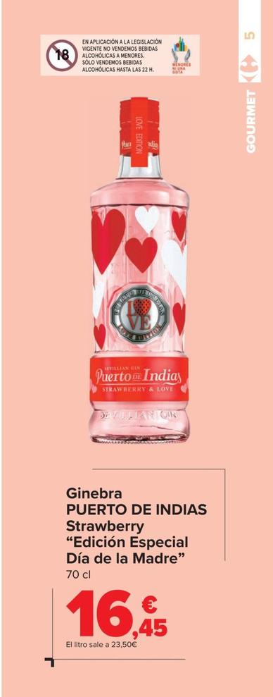 Oferta de Puerto De Indias - Ginebra Strawberry "Edicion Especial Dia De La Madre" por 16,45€ en Carrefour