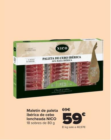 Oferta de Nico - Maletín de paleta ibérica de cebo loncheada por 59€ en Carrefour