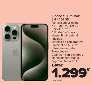 Oferta de Apple - iPhone 15 Pro Max por 1299€ en Carrefour