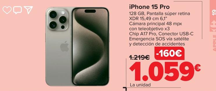 Oferta de Apple - iPhone 15 Pro por 1059€ en Carrefour