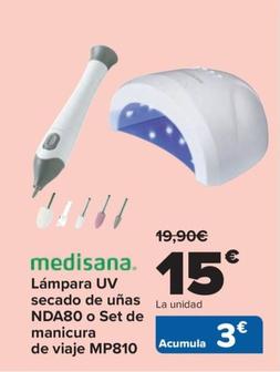 Oferta de Medisana - Lámpara UV Secado De Uñas NDA80 o Set De Manicura  De Viaje MP810 por 15€ en Carrefour
