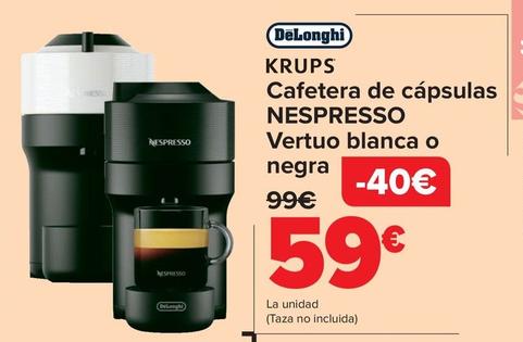 Oferta de De'Longhi - Cafetera De Cápsulas Nespresso  Vertuo Blanca o Negra por 59€ en Carrefour