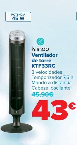 Oferta de Klindo - Ventilador de torre  KTF33RC por 43€ en Carrefour