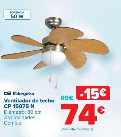 Oferta de Orbegozo - Ventilador de techo CP 15075 N por 74€ en Carrefour