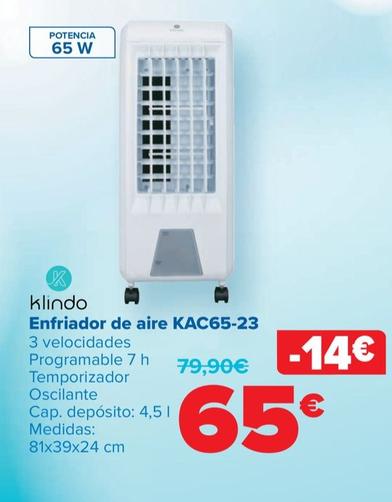 Oferta de Klindo - Enfriador de aire KAC65-23 por 65€ en Carrefour