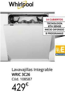 Oferta de Whirlpool - Lavavajillas Integrable por 429€ en Conforama
