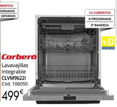 Oferta de Corberó - Lavavajillas Integrable por 499€ en Conforama