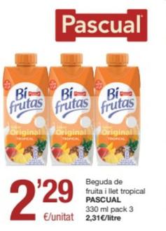Oferta de Pascual - Beguda De Fruita I Llet Tropical por 2,29€ en SPAR Fragadis