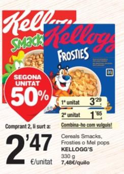 Oferta de Kellogg's - Cereals Smacks / Frosties / Mel Pops por 3,29€ en SPAR Fragadis