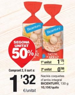 Oferta de Bicentury - Nackis Coquetes D'arròs Integral por 1,75€ en SPAR Fragadis