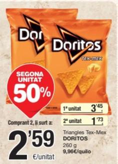 Oferta de Doritos - Triangles Tex-mex por 3,45€ en SPAR Fragadis