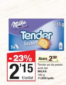 Oferta de Milka - Tender Pa De Pessic Amb Llet por 2,15€ en SPAR Fragadis