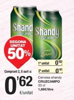 Oferta de Cruzcampo - Cervesa Shandy por 0,82€ en SPAR Fragadis